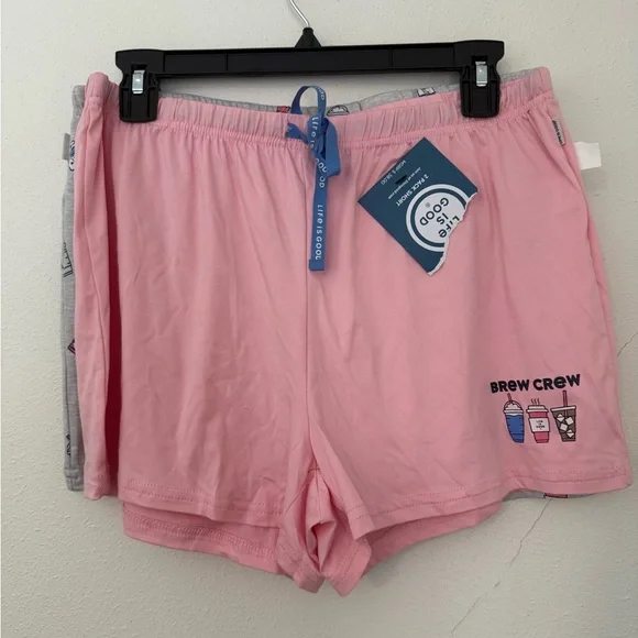 Life is Good 2 pack of Gray and Pink Women's Sleep Shorts. Large - Picture 2 of 3